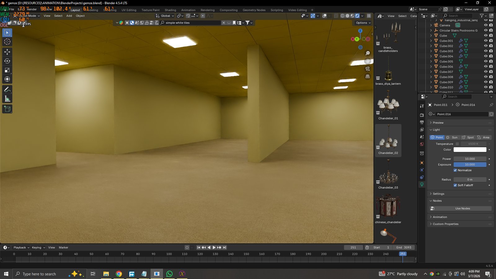 Backrooms scene in Blender