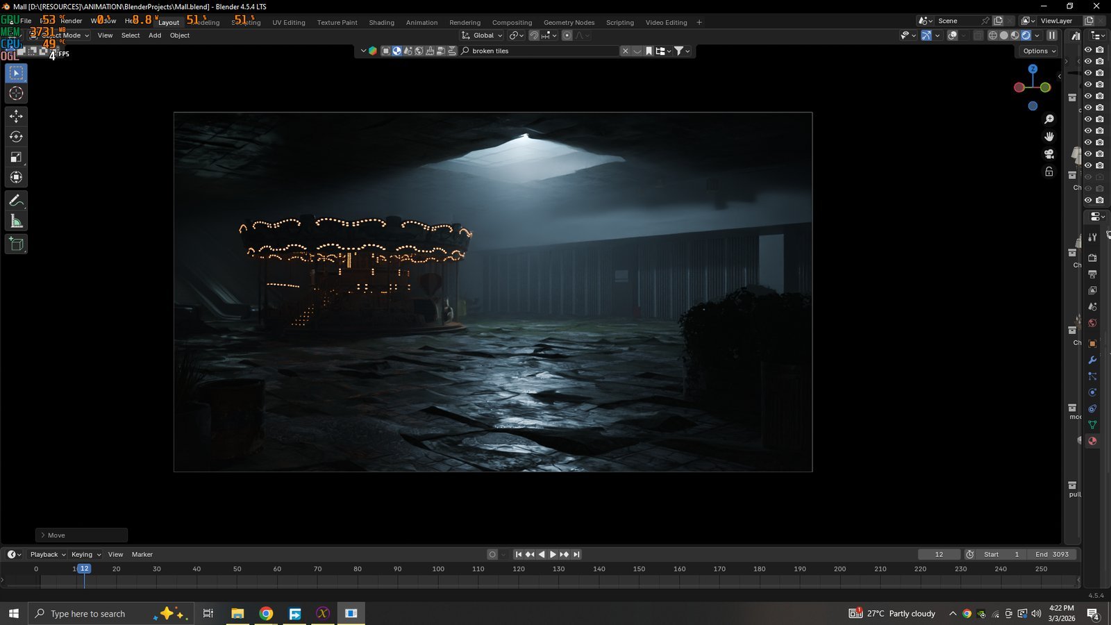 Carousel at night scene in Blender