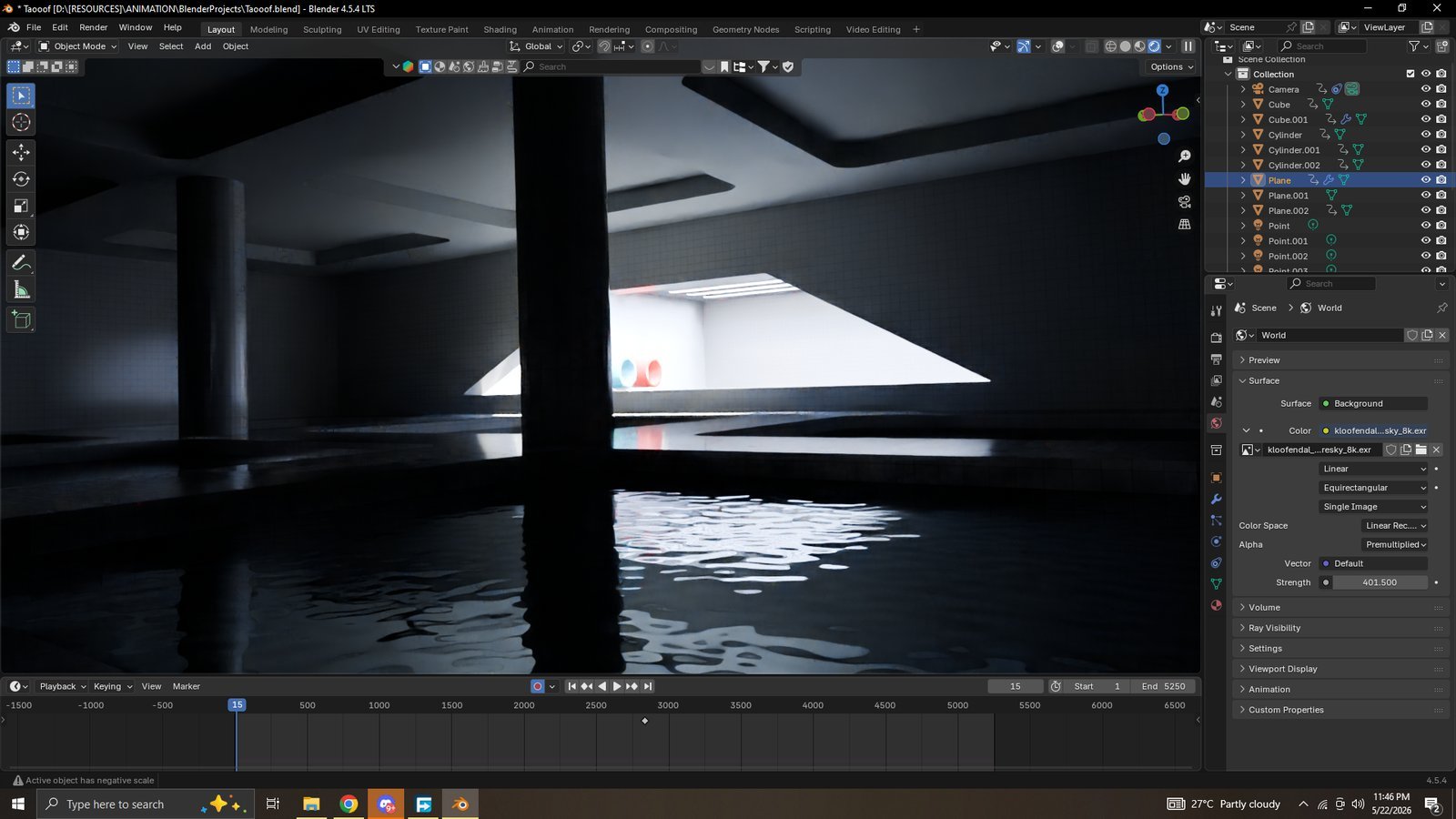 Dark pool interior scene in Blender