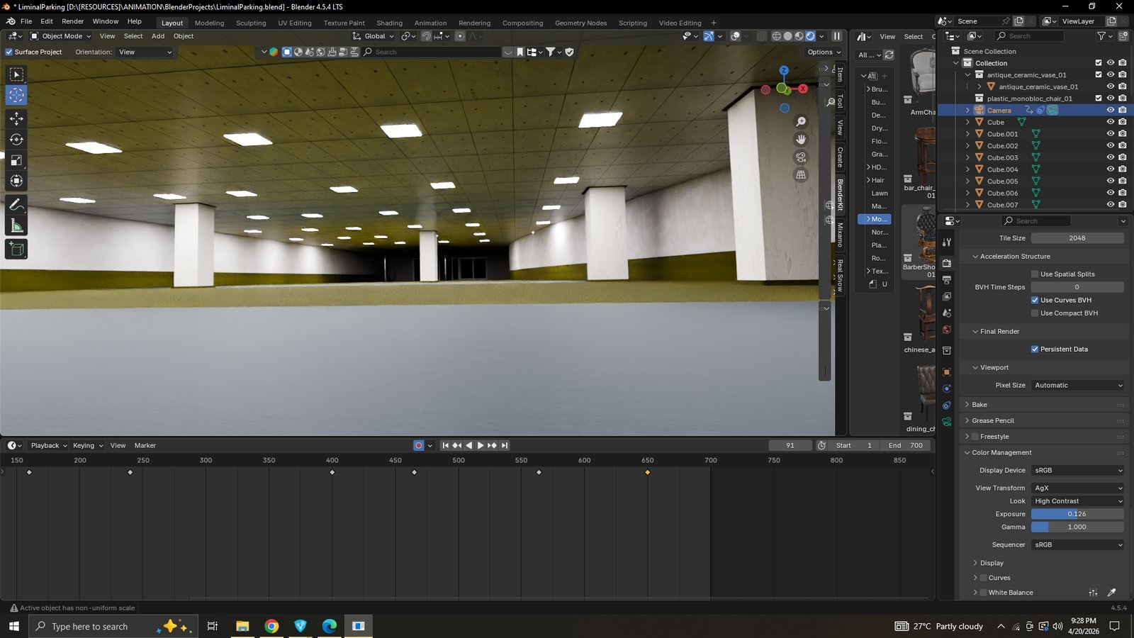 Liminal office space scene in Blender