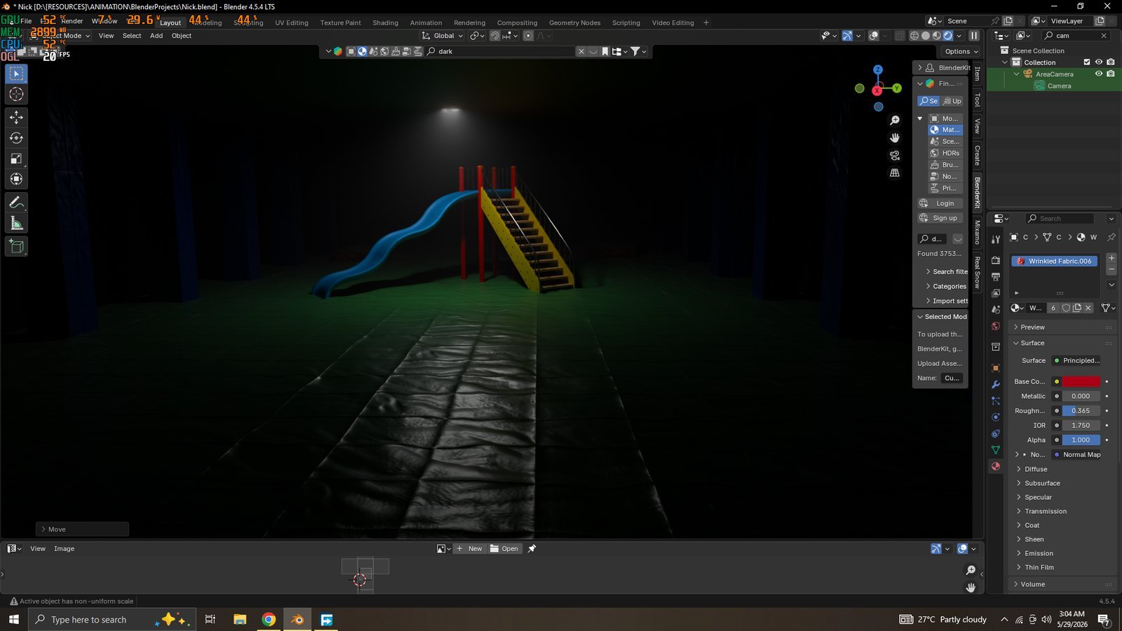 Night playground scene in Blender