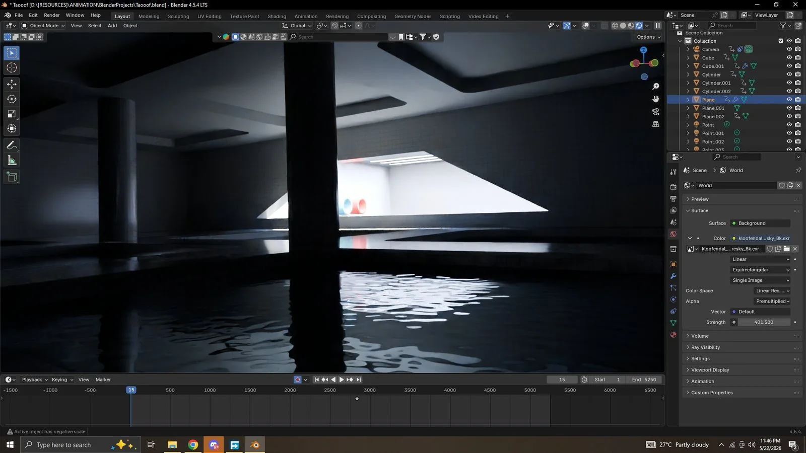 A dark indoor pool lit like an abandoned cinematic set